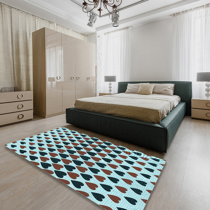 Round Machine Washable Transitional Black Rug in a Office, wshpat1695lblu