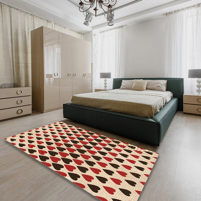 Round Machine Washable Transitional Deep Peach Orange Rug in a Office, wshpat1695org