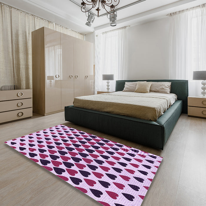 Round Machine Washable Transitional Blossom Pink Rug in a Office, wshpat1695pur