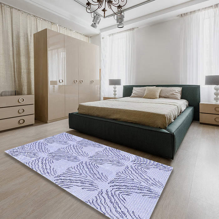 Round Machine Washable Transitional Lavender Blue Rug in a Office, wshpat1696blu