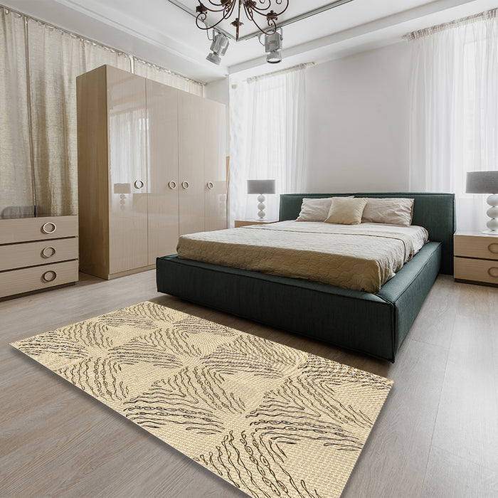 Round Machine Washable Transitional Golden Blonde Gold Rug in a Office, wshpat1696brn