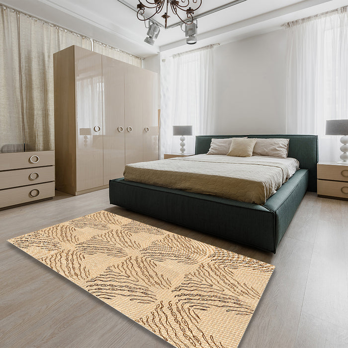 Round Machine Washable Transitional Khaki Gold Rug in a Office, wshpat1696org
