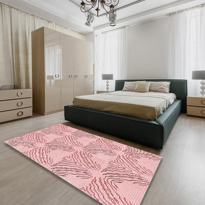 Round Machine Washable Transitional Light Red Pink Rug in a Office, wshpat1696rd