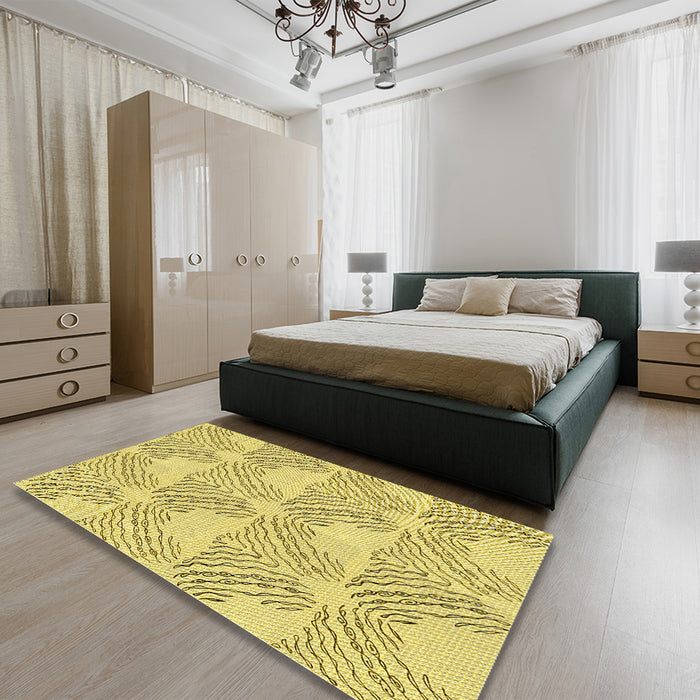 Round Machine Washable Transitional Caramel Brown Rug in a Office, wshpat1696yw