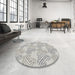 Round Patterned Granite Gray Abstract Machine Washable Rug in a Office, wshpat1696