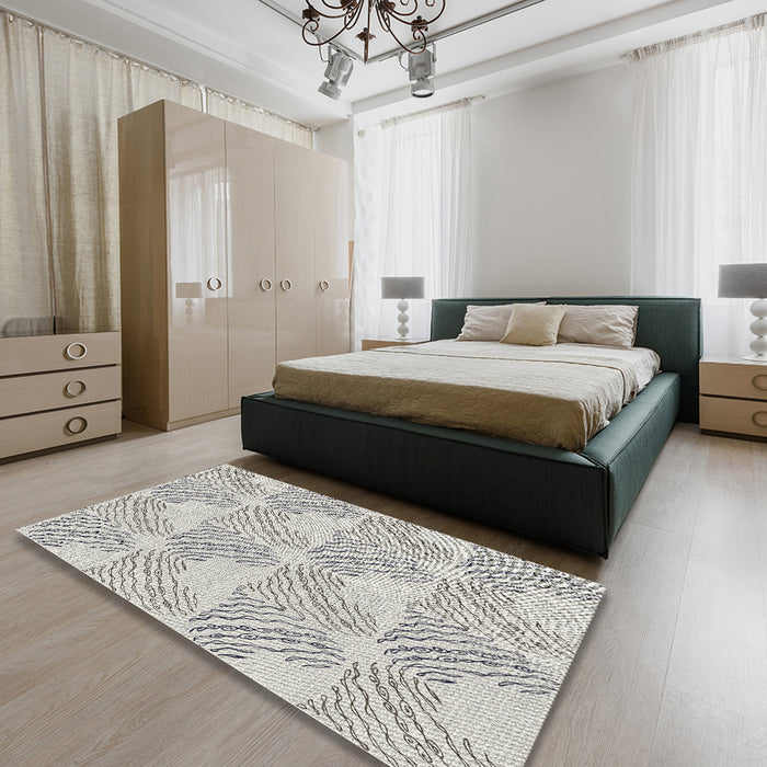 Patterned Granite Gray Abstract Machine Washable Rug in a Bedroom, wshpat1696