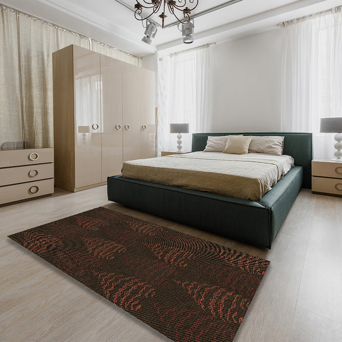 Round Machine Washable Transitional Black Brown Rug in a Office, wshpat1697brn