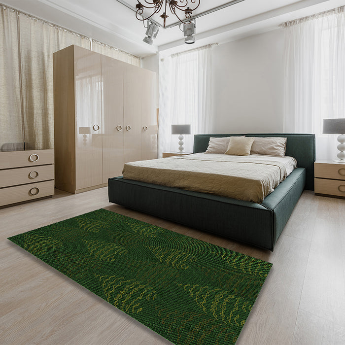Round Machine Washable Transitional Deep Emerald Green Rug in a Office, wshpat1697grn