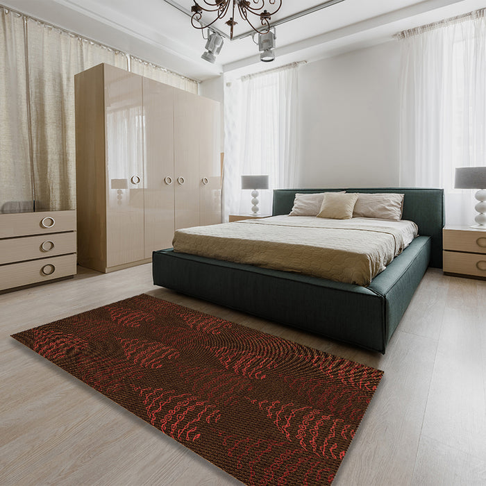Round Machine Washable Transitional Red Brown Rug in a Office, wshpat1697org
