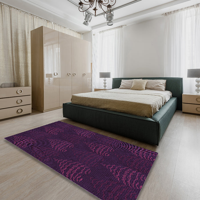 Round Machine Washable Transitional Dark Magenta Purple Rug in a Office, wshpat1697pur