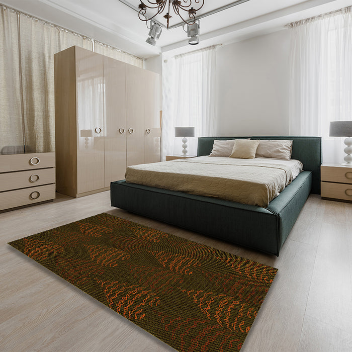 Round Machine Washable Transitional Dark Bronze Brown Rug in a Office, wshpat1697yw