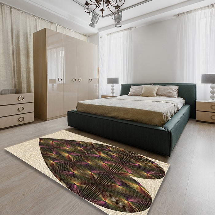 Round Machine Washable Transitional Night Red Rug in a Office, wshpat1698brn