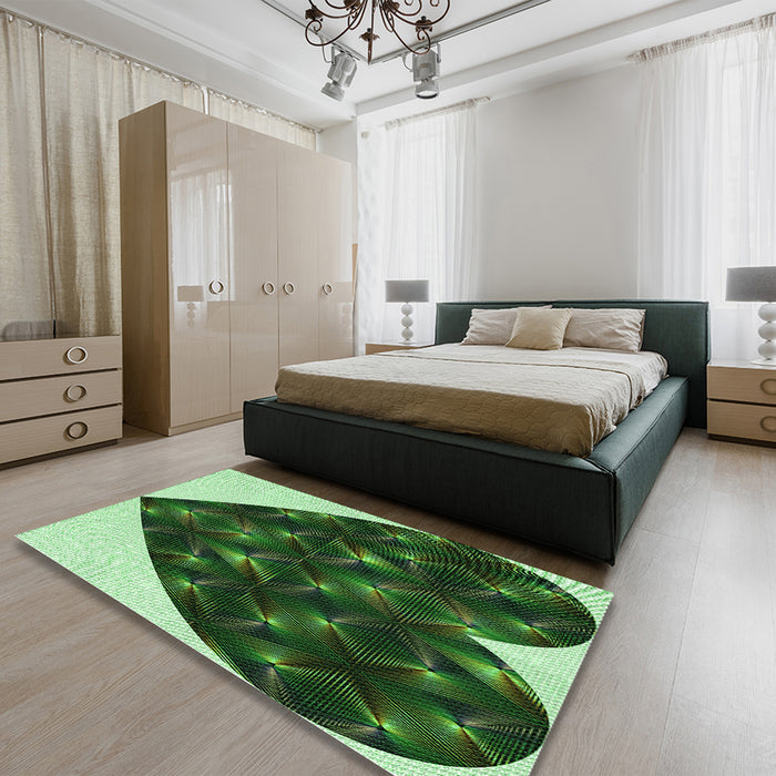 Round Machine Washable Transitional Green Rug in a Office, wshpat1698grn