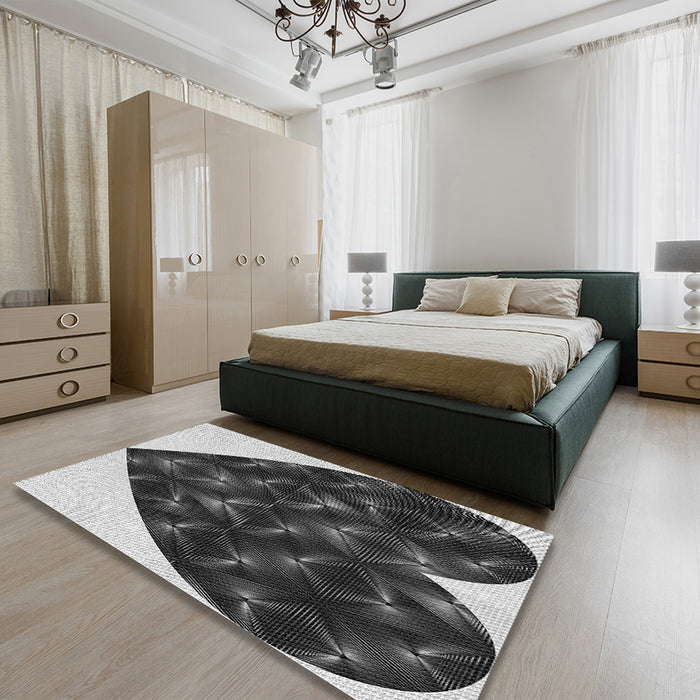 Round Machine Washable Transitional Charcoal Black Rug in a Office, wshpat1698gry