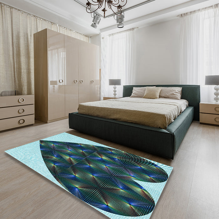 Round Machine Washable Transitional Deep-Sea Blue Rug in a Office, wshpat1698lblu