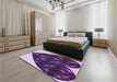 Round Machine Washable Transitional Purple Rug in a Office, wshpat1698pur