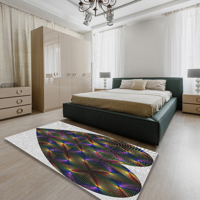 Patterned Charcoal Black Abstract Machine Washable Rug in a Bedroom, wshpat1698