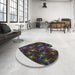 Round Patterned Charcoal Black Abstract Machine Washable Rug in a Office, wshpat1698