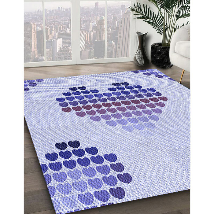 Patterned Blue Rug in Family Room, pat1699blu
