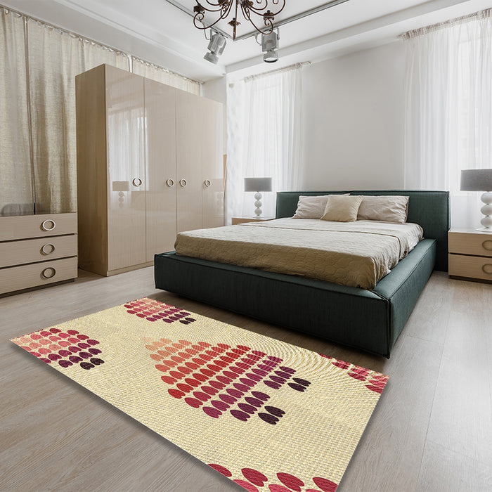 Patterned Khaki Gold Rug in a Bedroom, pat1699brn