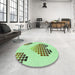 Round Patterned Light Green Rug in a Office, pat1699grn