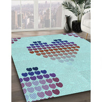 Patterned Slate Blue Grey Blue Rug, pat1699lblu