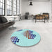 Round Patterned Slate Blue Grey Blue Rug in a Office, pat1699lblu