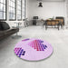 Round Patterned Blossom Pink Rug in a Office, pat1699pur