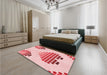 Round Machine Washable Transitional Red Rug in a Office, wshpat1699rd