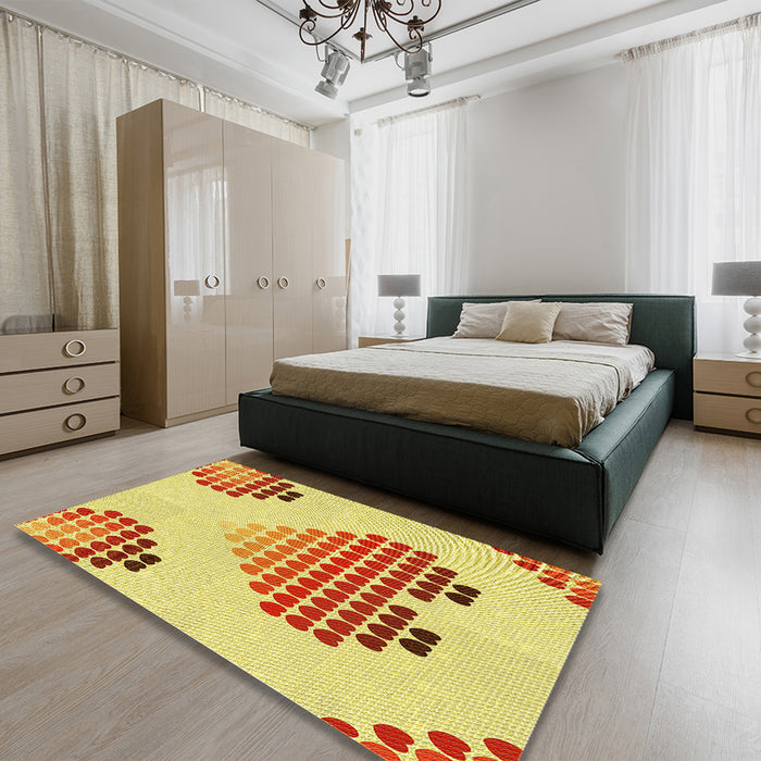 Round Machine Washable Transitional Orange Rug in a Office, wshpat1699yw