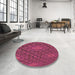 Round Machine Washable Transitional Violet Red Pink Rug in a Office, wshpat169