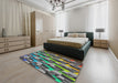 Patterned Dark Sea Green Novelty Rug in a Bedroom, pat16