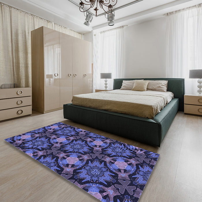 Patterned Midnight Blue Rug in a Bedroom, pat17blu