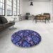 Round Patterned Midnight Blue Rug in a Office, pat17blu