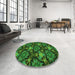 Round Patterned Dark Forest Green Rug in a Office, pat17grn