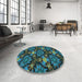 Round Patterned Deep-Sea Green Rug in a Office, pat17lblu