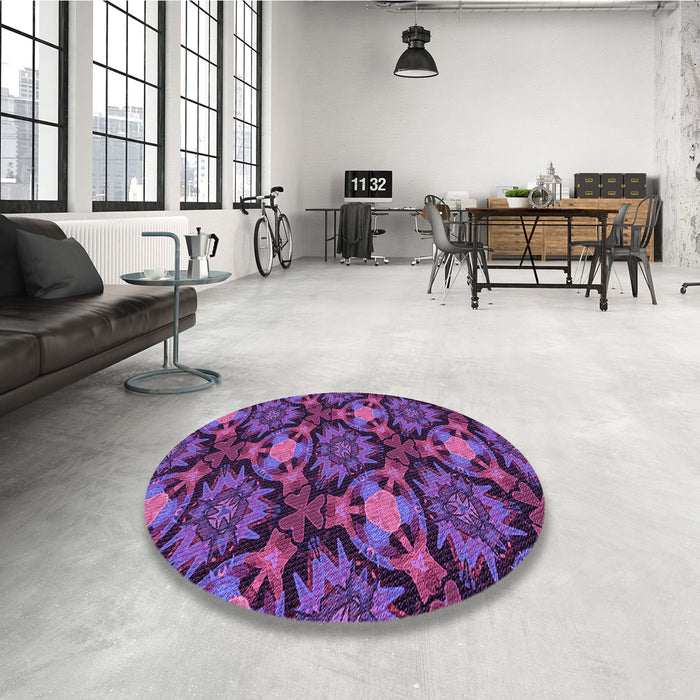 Round Patterned Dark Orchid Purple Rug in a Office, pat17pur