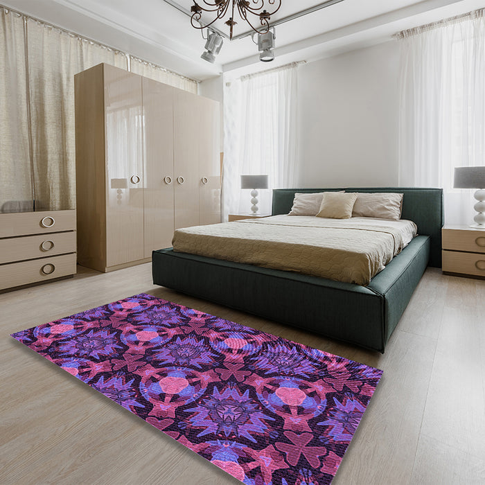 Patterned Dark Orchid Purple Rug in a Bedroom, pat17pur