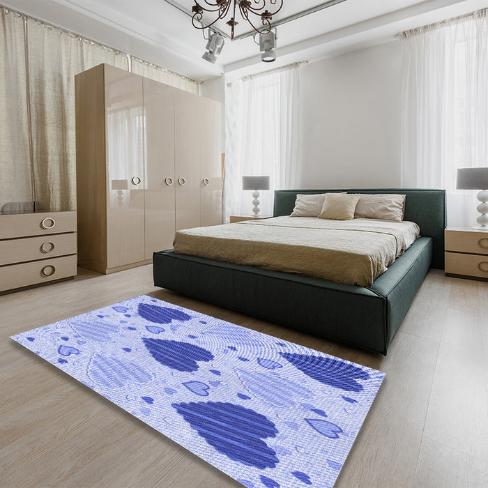 Patterned Light Slate Blue Rug in a Bedroom, pat1700blu