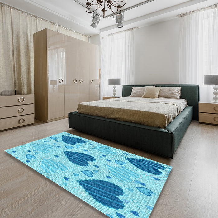 Patterned Deep Sky Blue Rug in a Bedroom, pat1700lblu