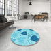 Round Patterned Deep Sky Blue Rug in a Office, pat1700lblu