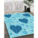 Patterned Deep Sky Blue Rug in Family Room, pat1700lblu