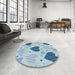 Round Machine Washable Transitional Steel Blue Rug in a Office, wshpat1700