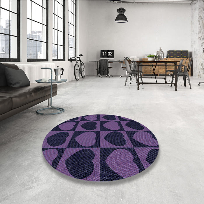 Round Patterned Purple Sage Bush Purple Rug in a Office, pat1701blu