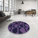 Round Patterned Purple Sage Bush Purple Rug in a Office, pat1701blu