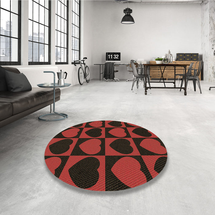 Round Patterned Red Brown Rug in a Office, pat1701brn