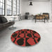 Round Patterned Red Brown Rug in a Office, pat1701brn