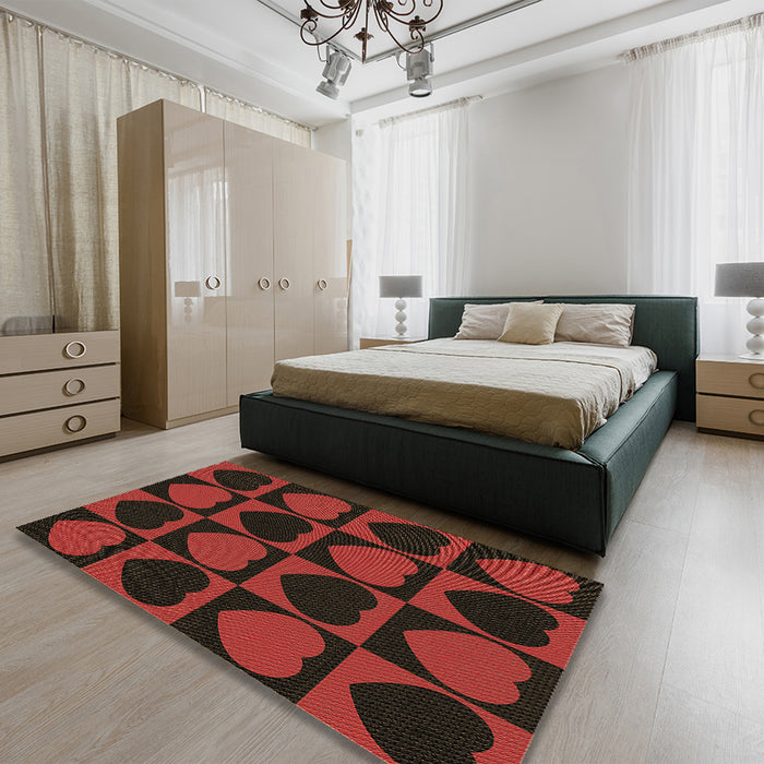 Patterned Red Brown Rug in a Bedroom, pat1701brn
