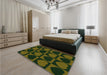 Patterned Olive Green Rug in a Bedroom, pat1701grn
