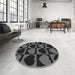 Round Patterned Midnight Gray Rug in a Office, pat1701gry